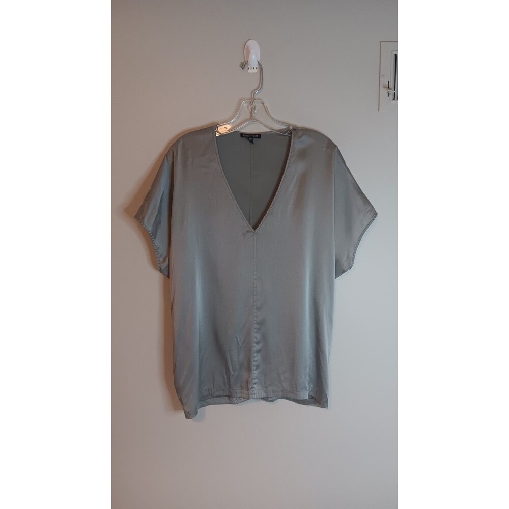Eileen Fisher Silk Blouse Top Sz Large Grey V Neck Flowy